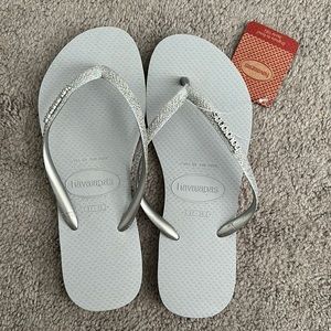 Brand new gray glitter flip flops